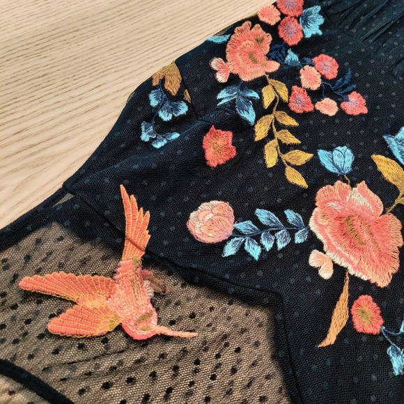 Sundance Kiera Hummingbird Midi Dress Size 4P Floral Embroidered Mesh Event $398 - Picture 7 of 16